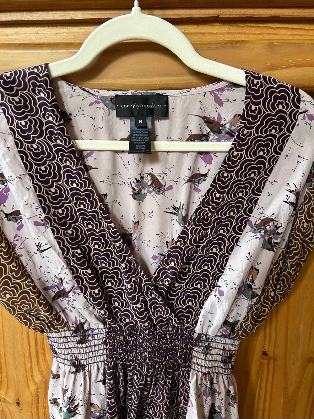 Corey Lynn Calter Thrush Song Silk Top Whimsical Bird Print Elasticized Waist - Picture 4 of 8